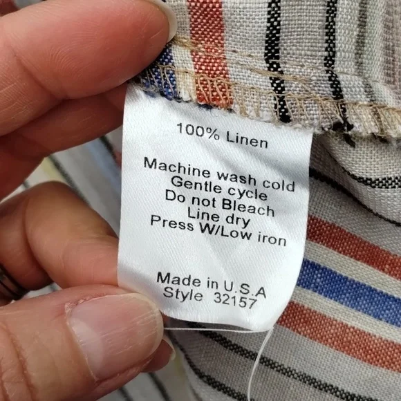 Uncle Frank shift shirt dress medium 100% linen multi colored striped po… - Picture 7 of 9